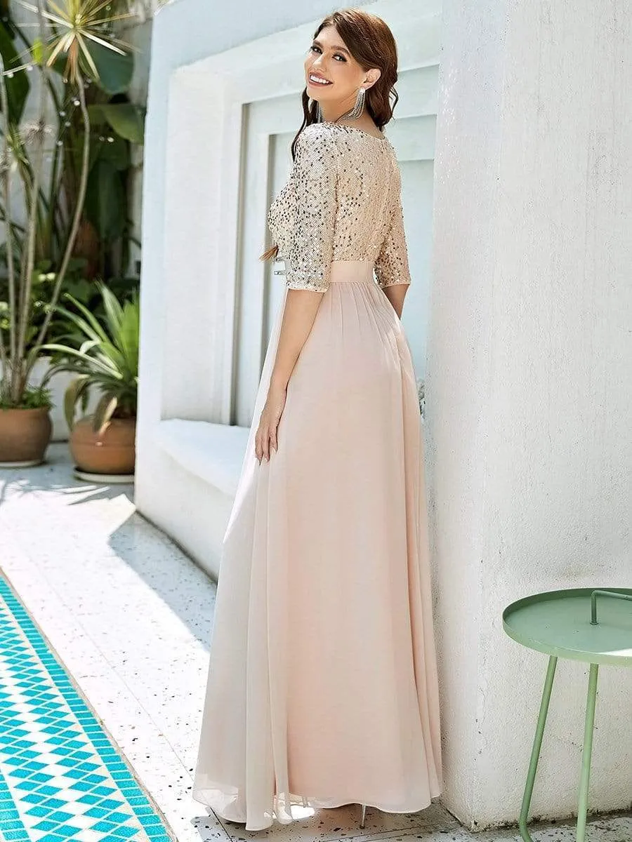 Elegant Round Neckline Sequins Floor Length Evening Dress