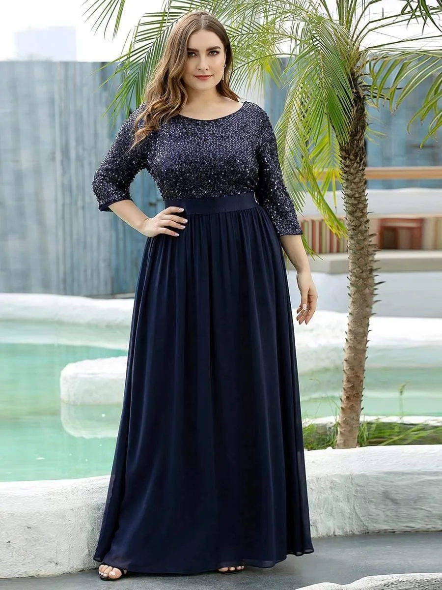 Elegant Round Neckline Sequins Floor Length Evening Dress