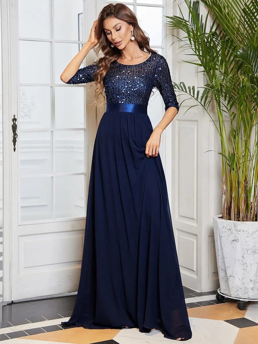 Elegant Round Neckline Sequins Floor Length Evening Dress
