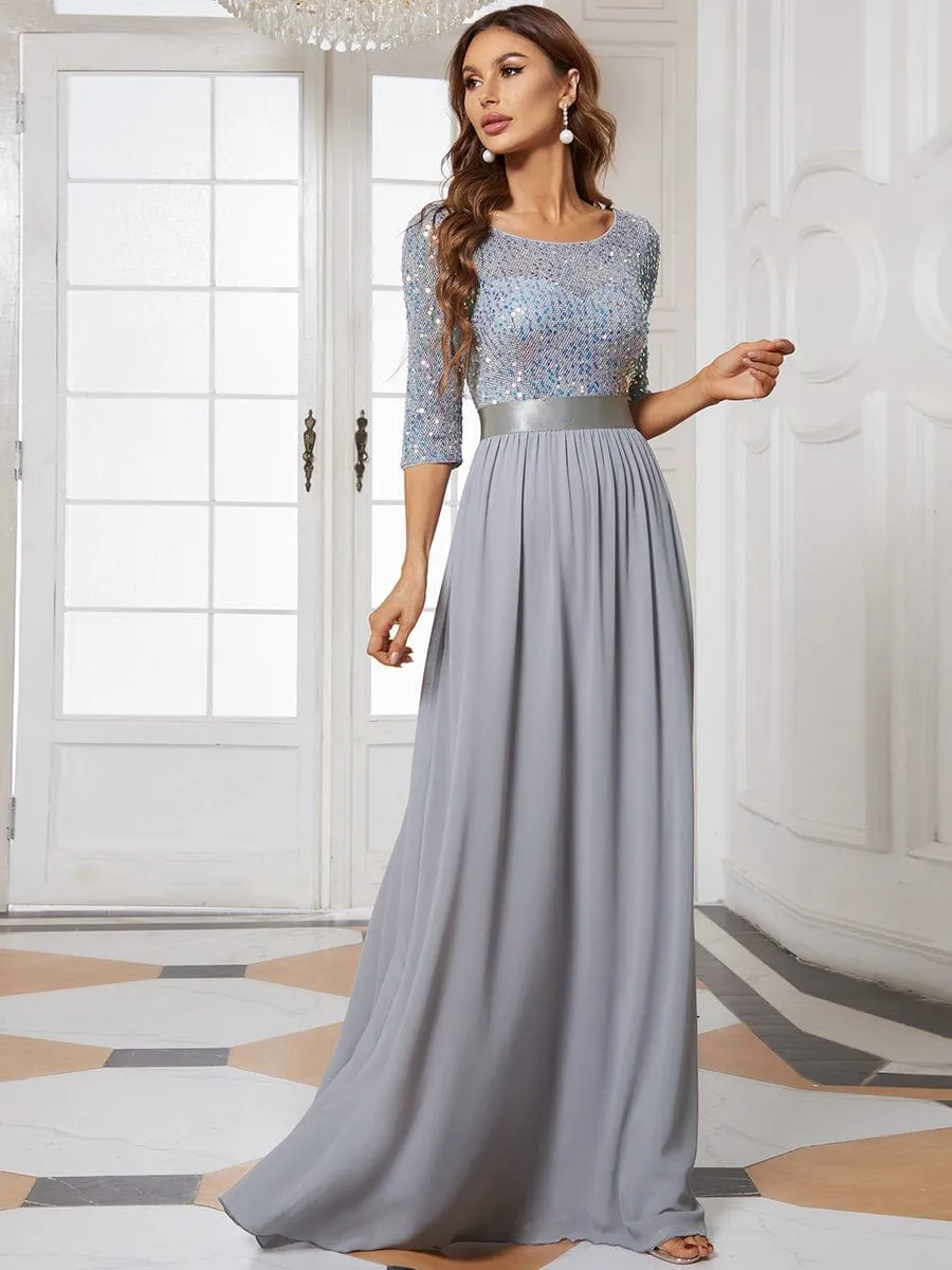 Elegant Round Neckline Sequins Floor Length Evening Dress