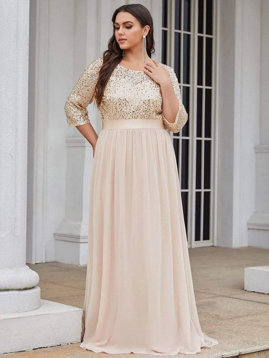 Elegant Round Neckline Sequins Floor Length Evening Dress