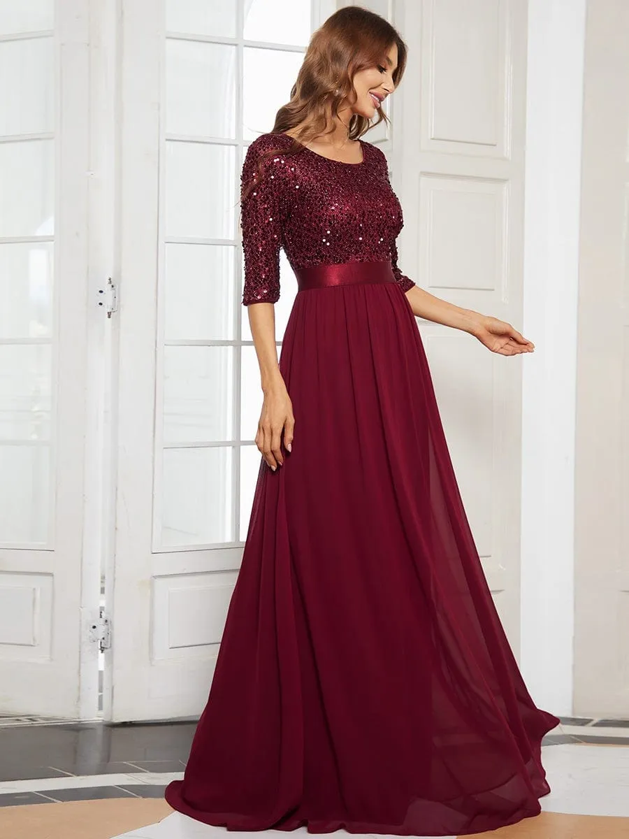 Elegant Round Neckline Sequins Floor Length Evening Dress