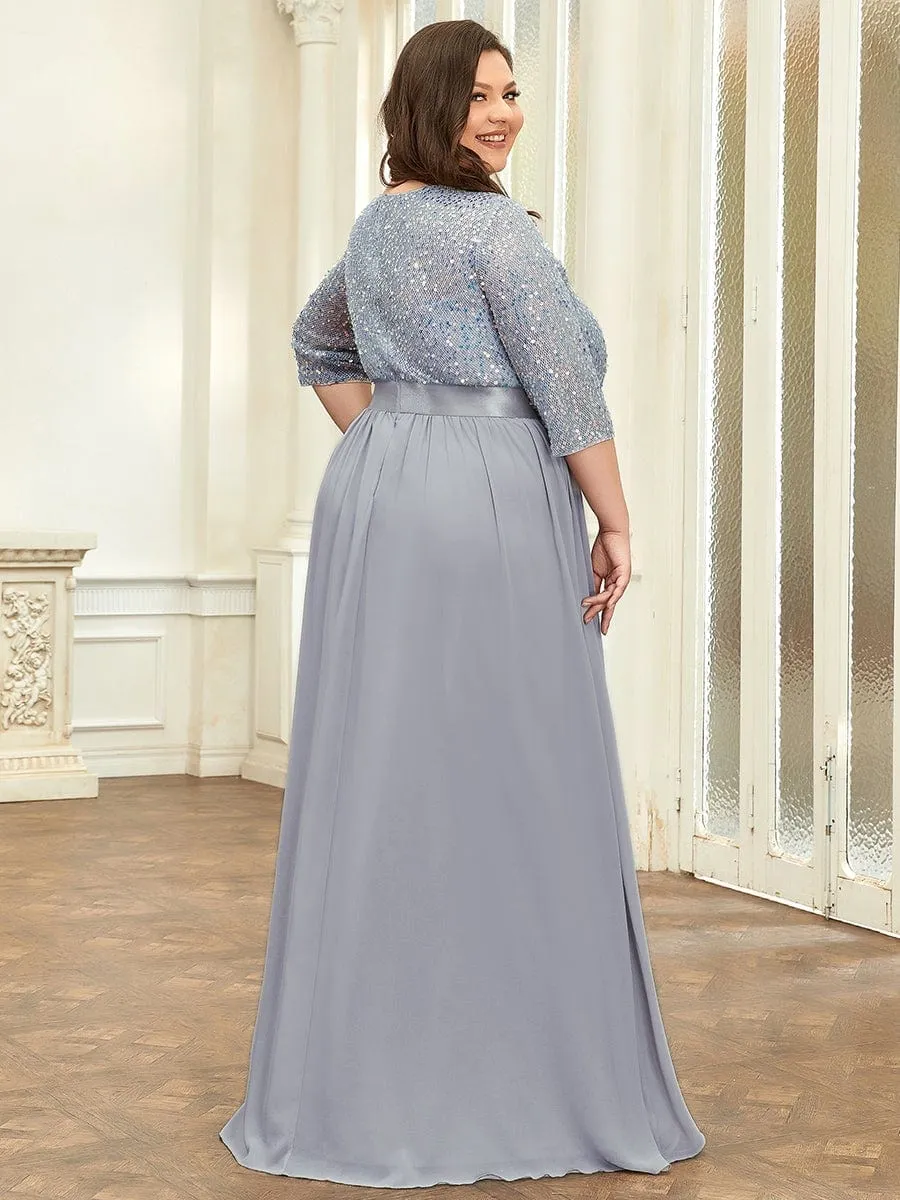 Elegant Round Neckline Sequins Floor Length Evening Dress