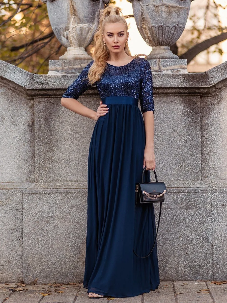 Elegant Round Neckline Sequins Floor Length Evening Dress