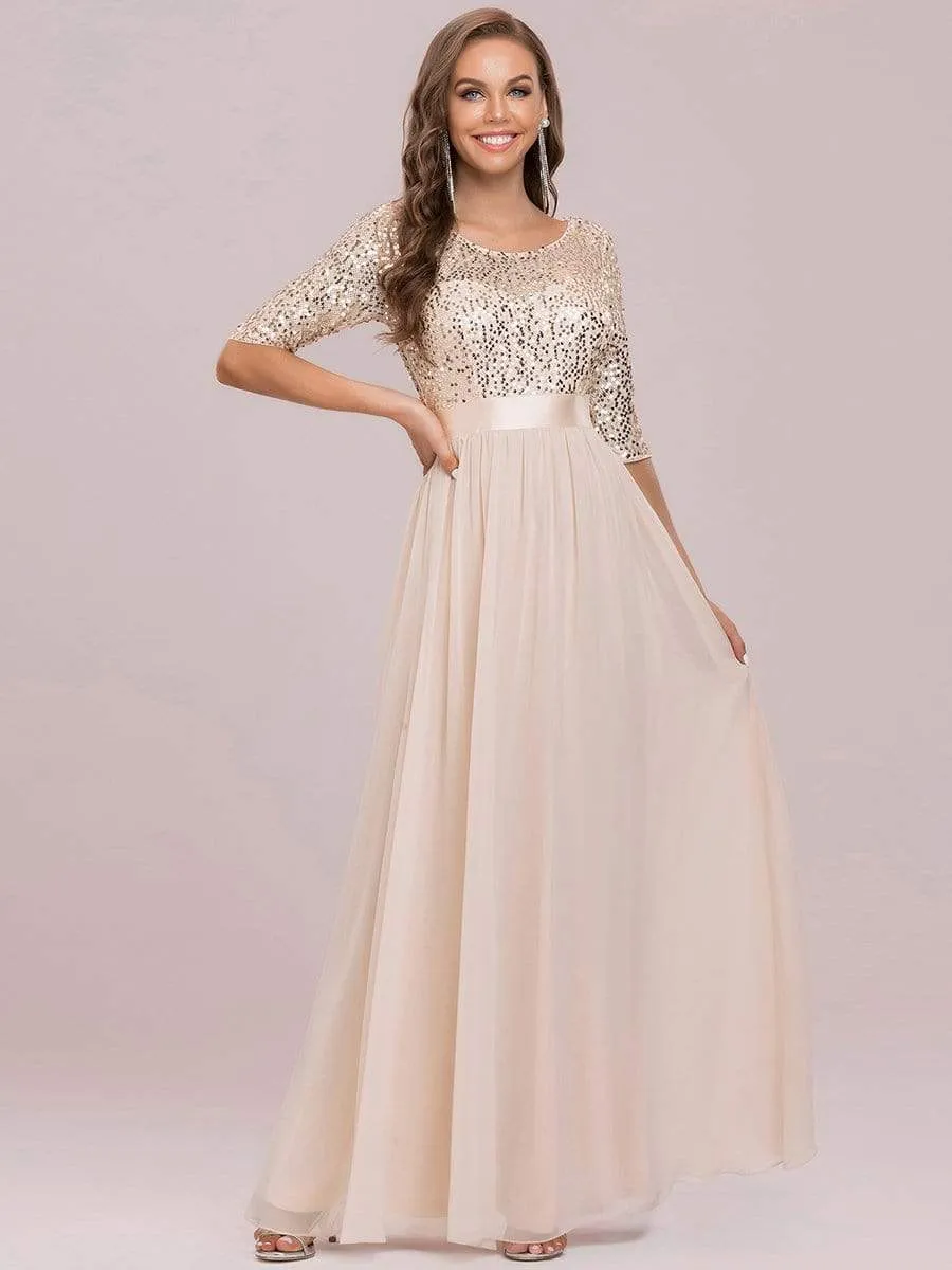 Elegant Round Neckline Sequins Floor Length Evening Dress