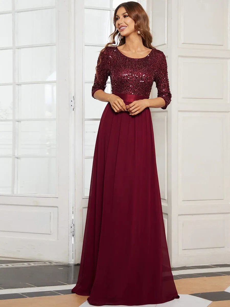 Elegant Round Neckline Sequins Floor Length Evening Dress