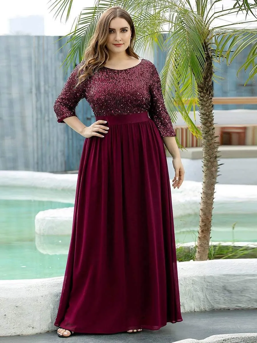 Elegant Round Neckline Sequins Floor Length Evening Dress