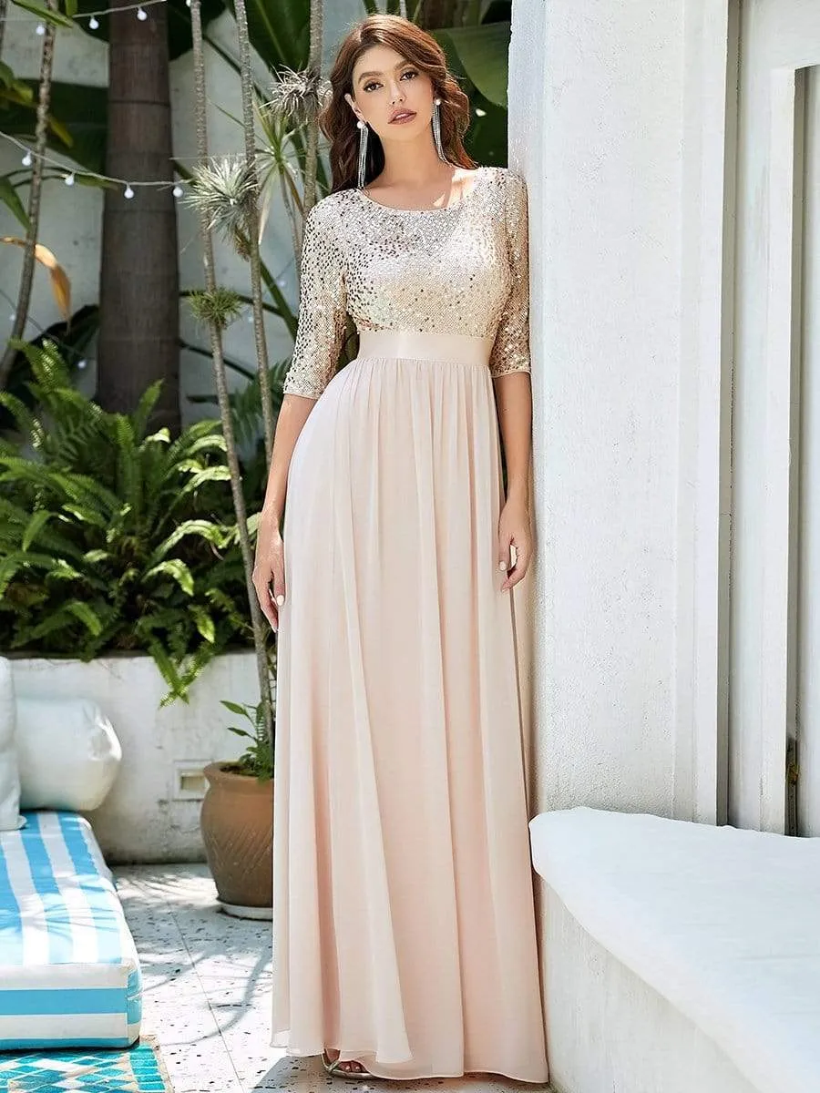 Elegant Round Neckline Sequins Floor Length Evening Dress
