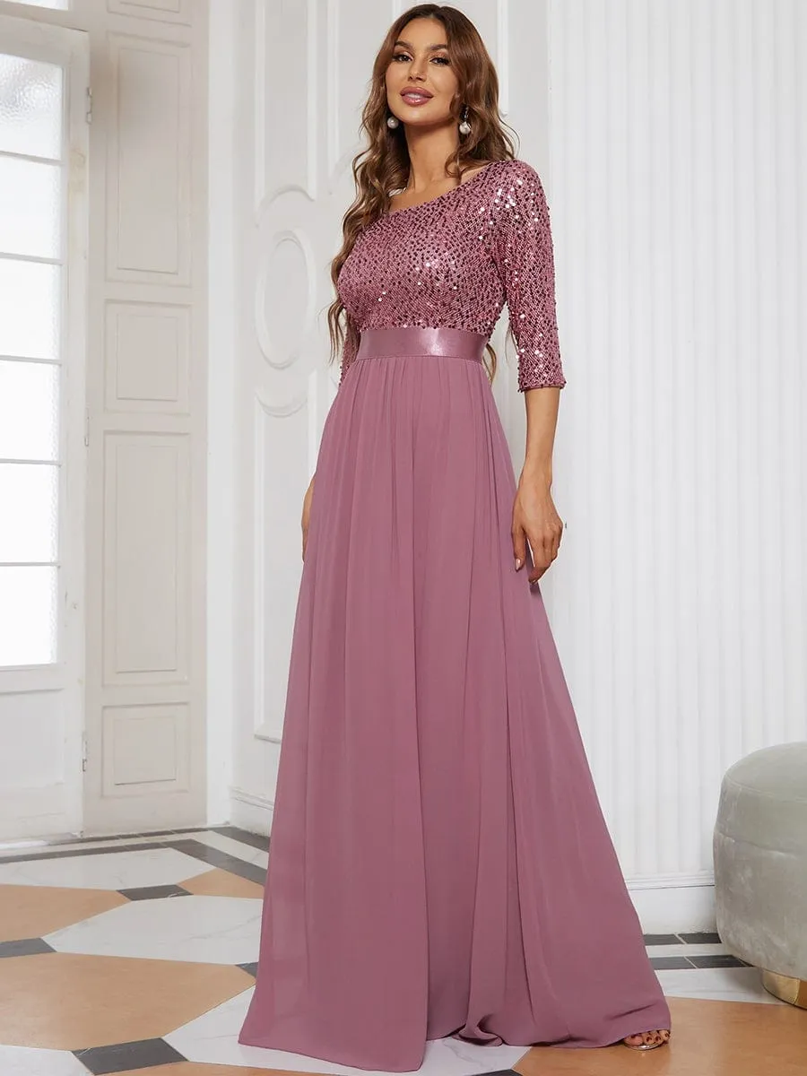 Elegant Round Neckline Sequins Floor Length Evening Dress