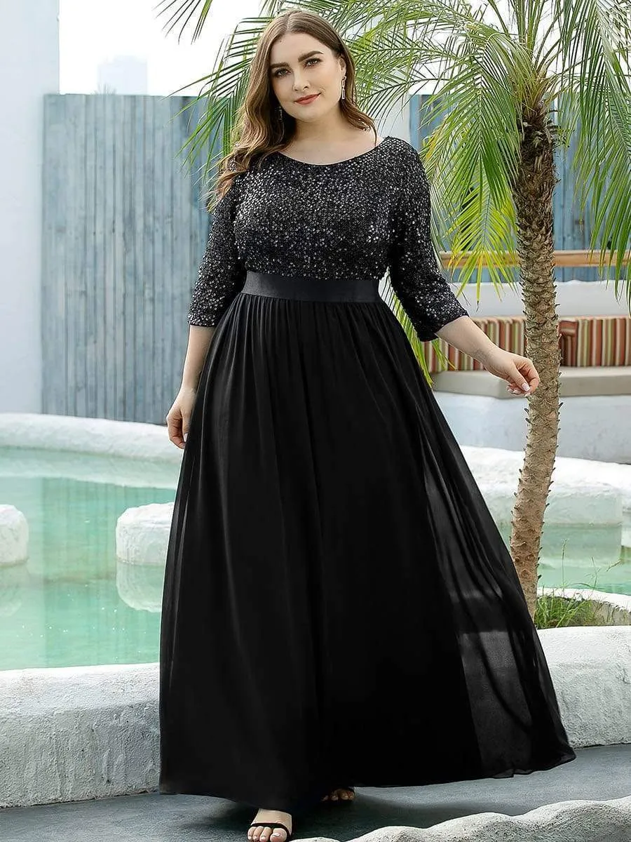 Elegant Round Neckline Sequins Floor Length Evening Dress