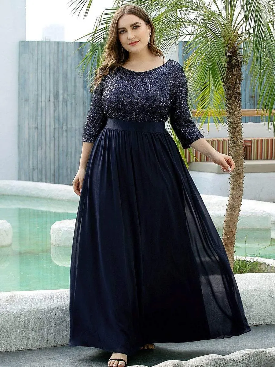 Elegant Round Neckline Sequins Floor Length Evening Dress