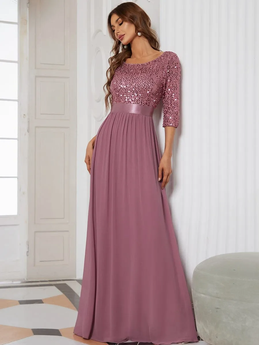 Elegant Round Neckline Sequins Floor Length Evening Dress