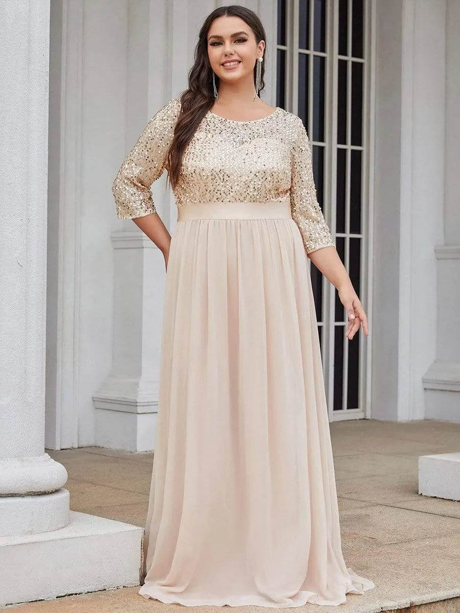 Elegant Round Neckline Sequins Floor Length Evening Dress