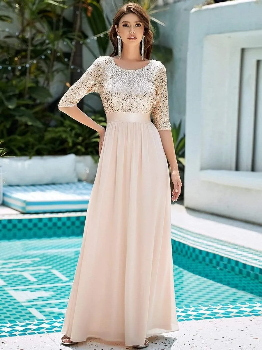 Elegant Round Neckline Sequins Floor Length Evening Dress