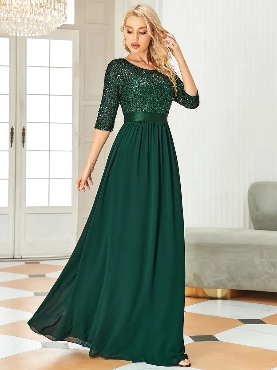 Elegant Round Neckline Sequins Floor Length Evening Dress