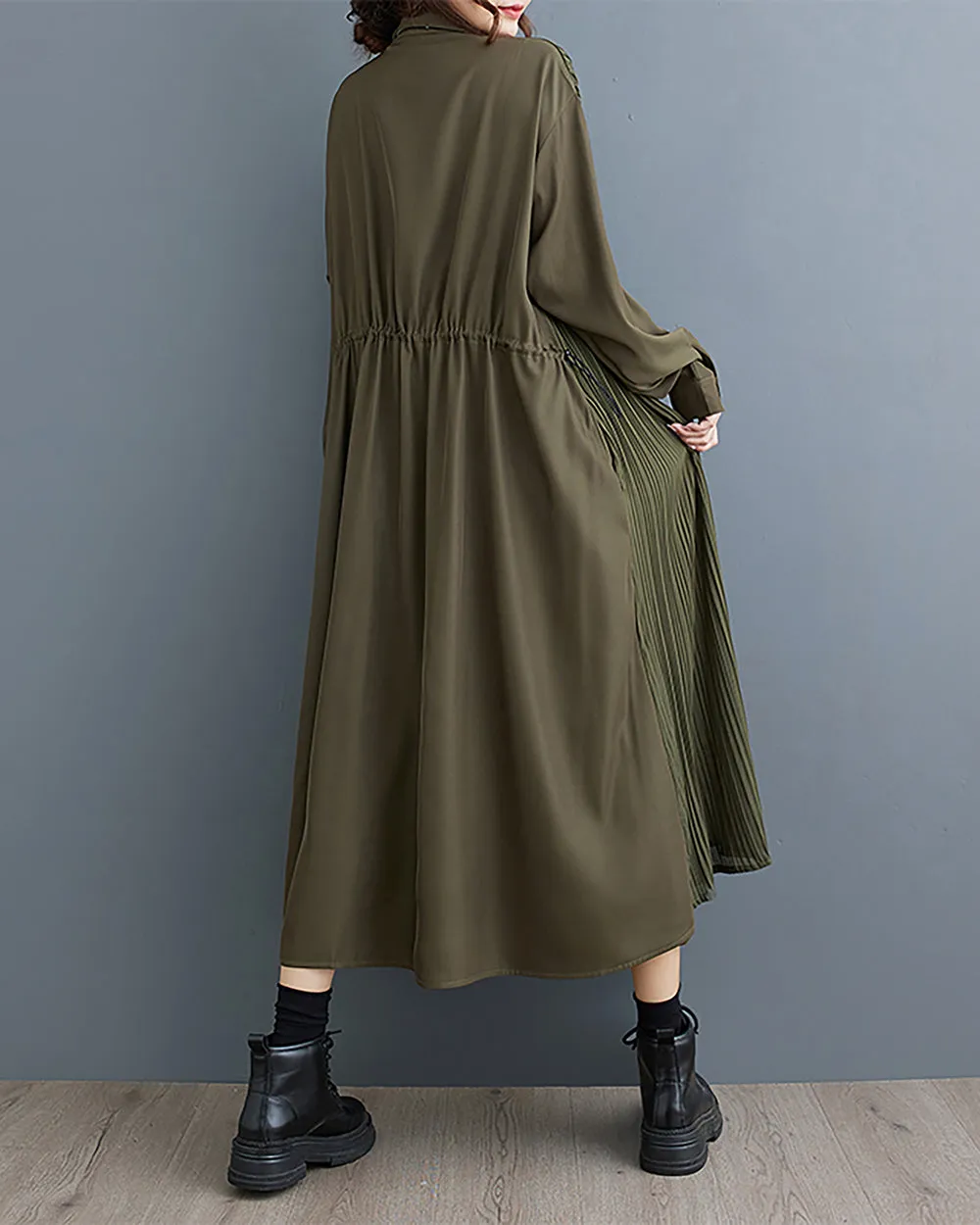 ellazhu Women's Dress Lapel Button Down Long Sleeve Flowy Hem Stripe Solid Color Loose Oversize Fall GZ282