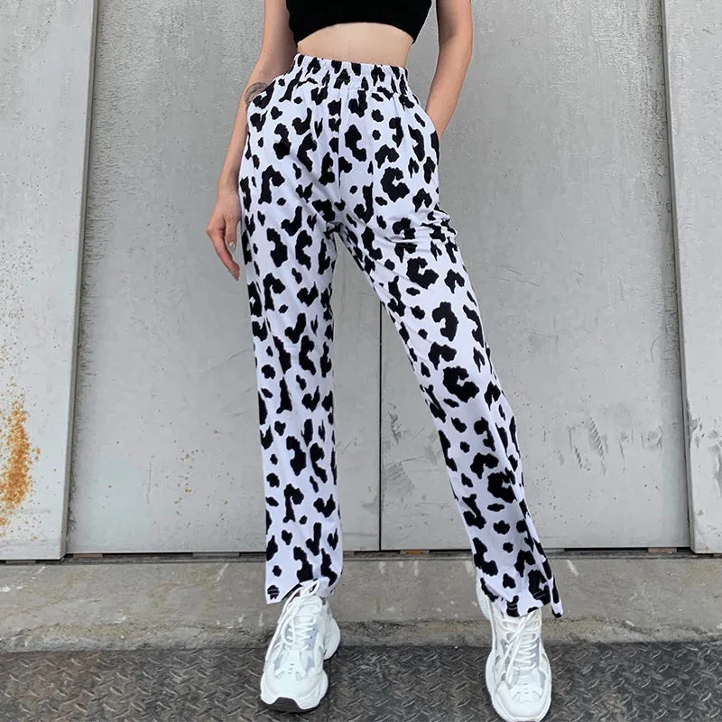 Europe Women Trendy Street Style Printed Flare Leg Pants