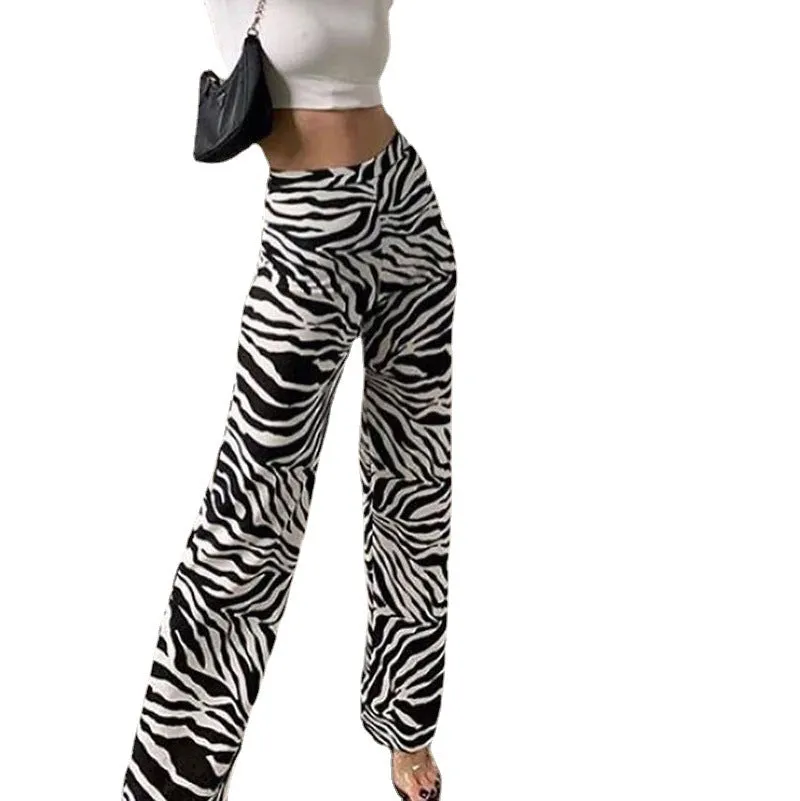 Europe Women Trendy Street Style Printed Flare Leg Pants