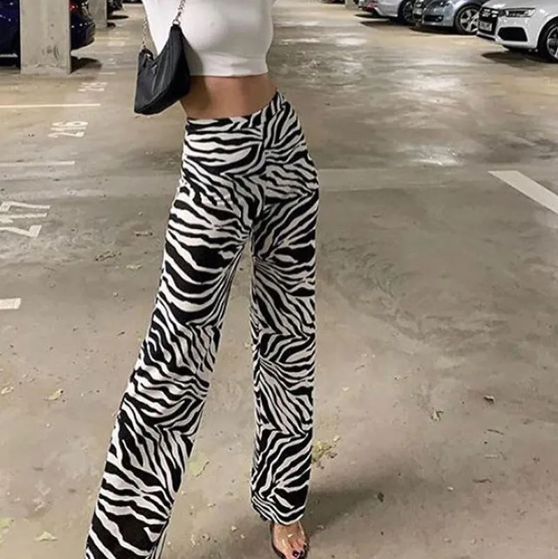Europe Women Trendy Street Style Printed Flare Leg Pants