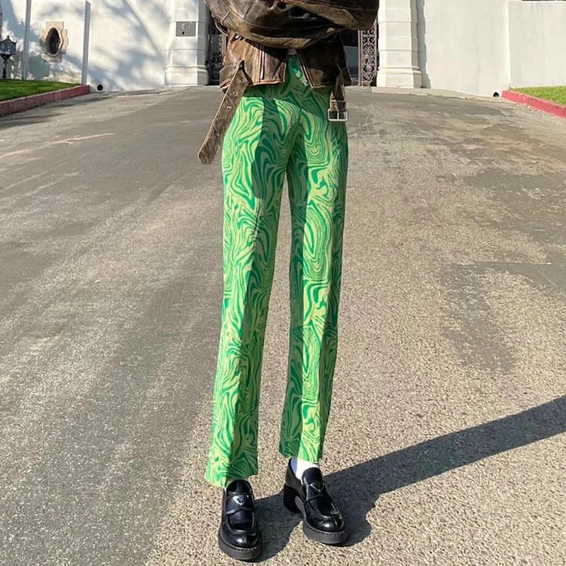 Europe Women Trendy Street Style Printed Flare Leg Pants