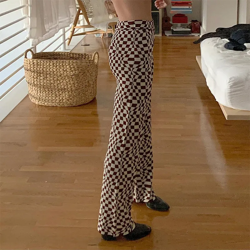 Europe Women Trendy Street Style Printed Flare Leg Pants
