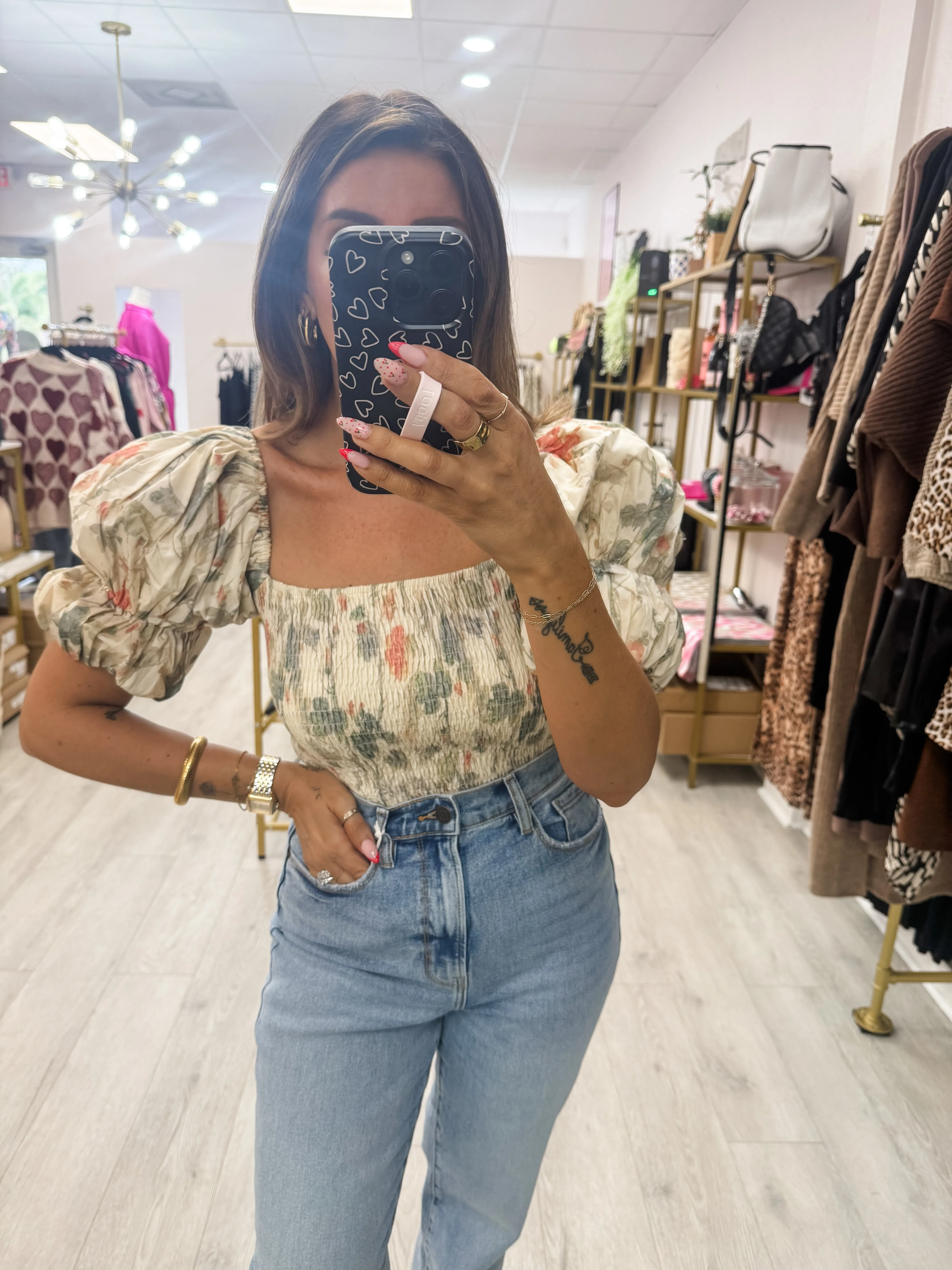Floral Print Smocked Top