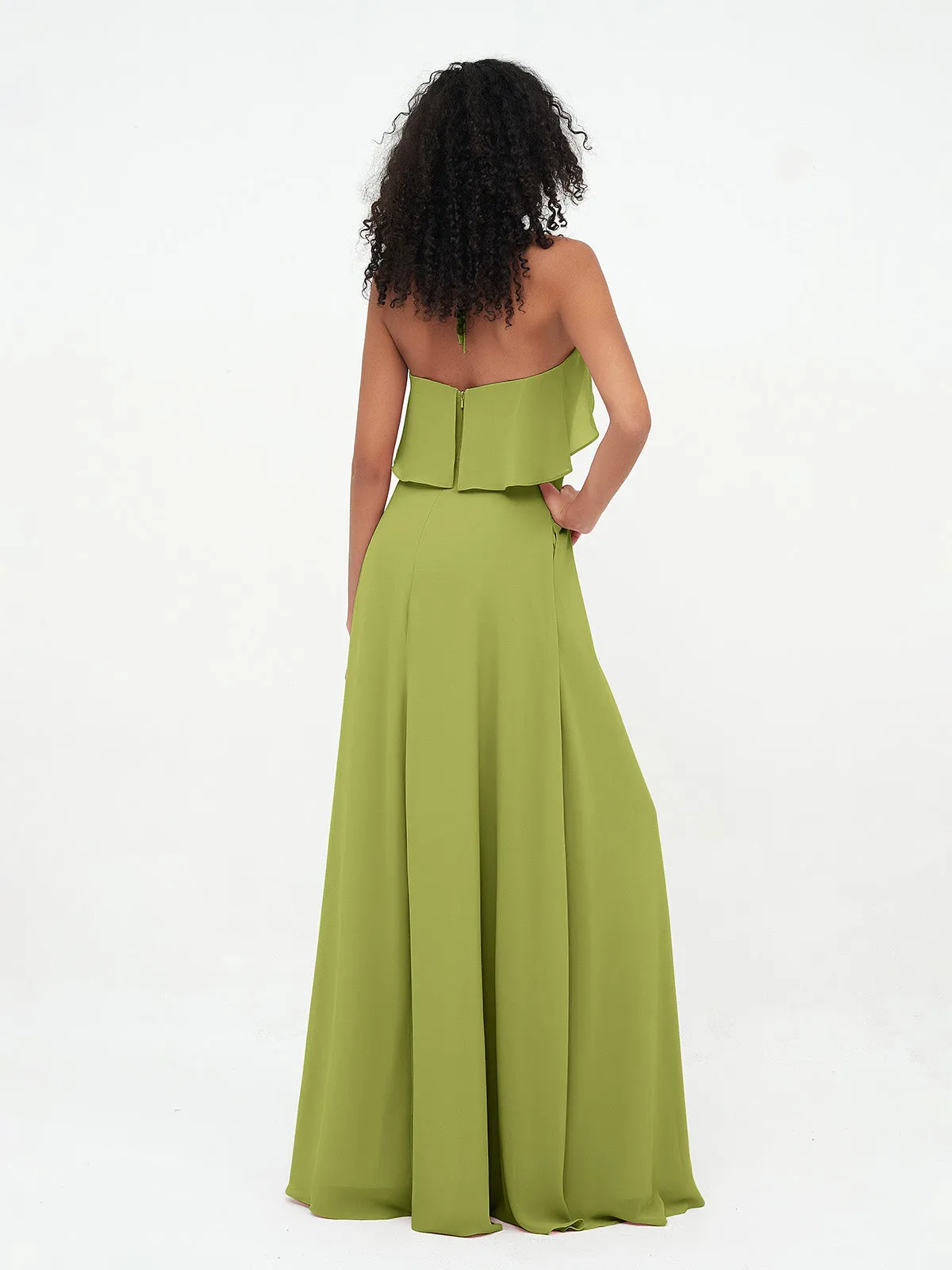 Halter Strap Chiffon Long Bridesmaid Dresses Clover