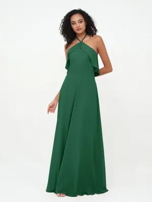 Halter Strap Chiffon Long Bridesmaid Dresses Dark Green Plus Size