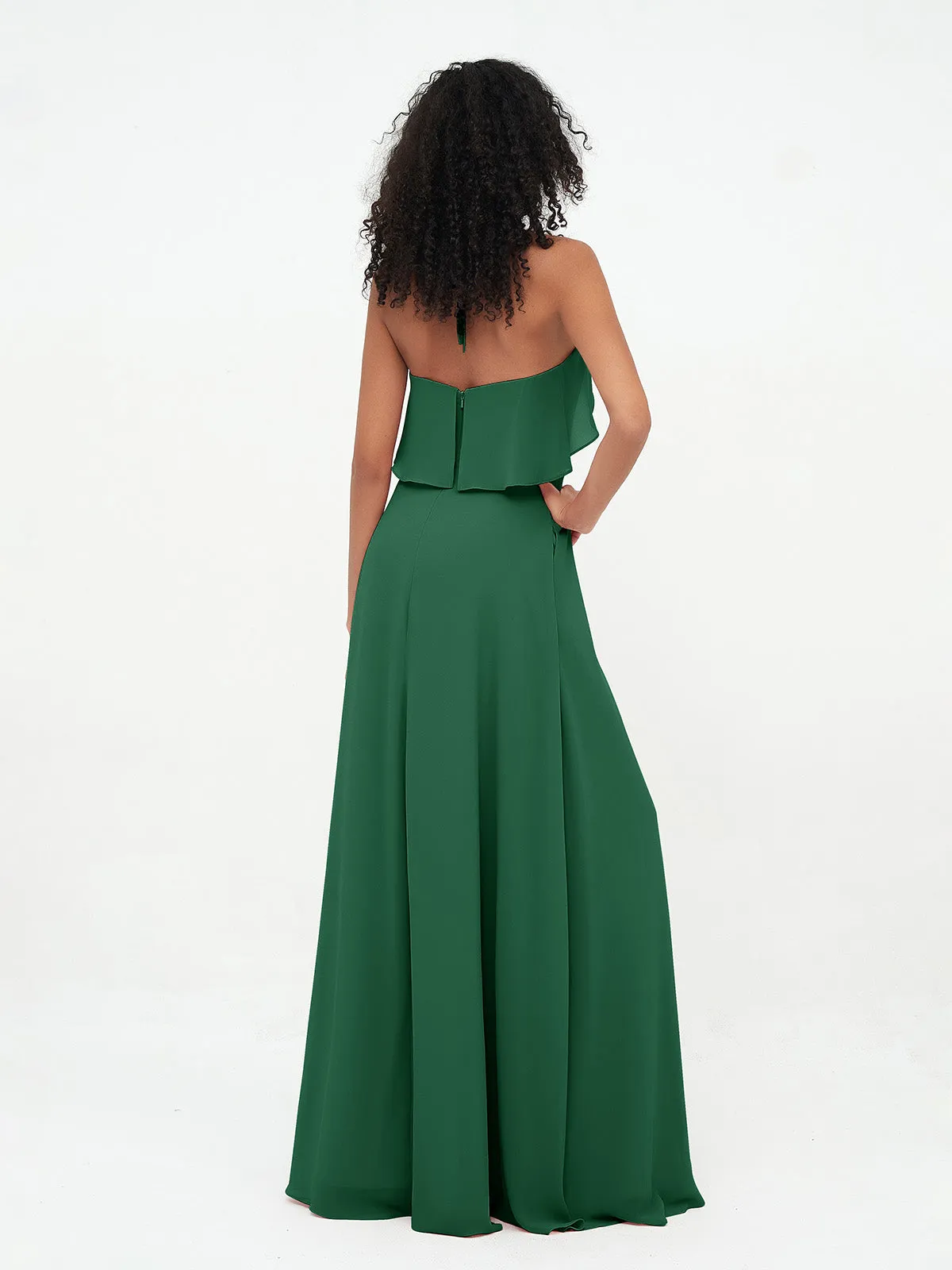 Halter Strap Chiffon Long Bridesmaid Dresses Dark Green Plus Size