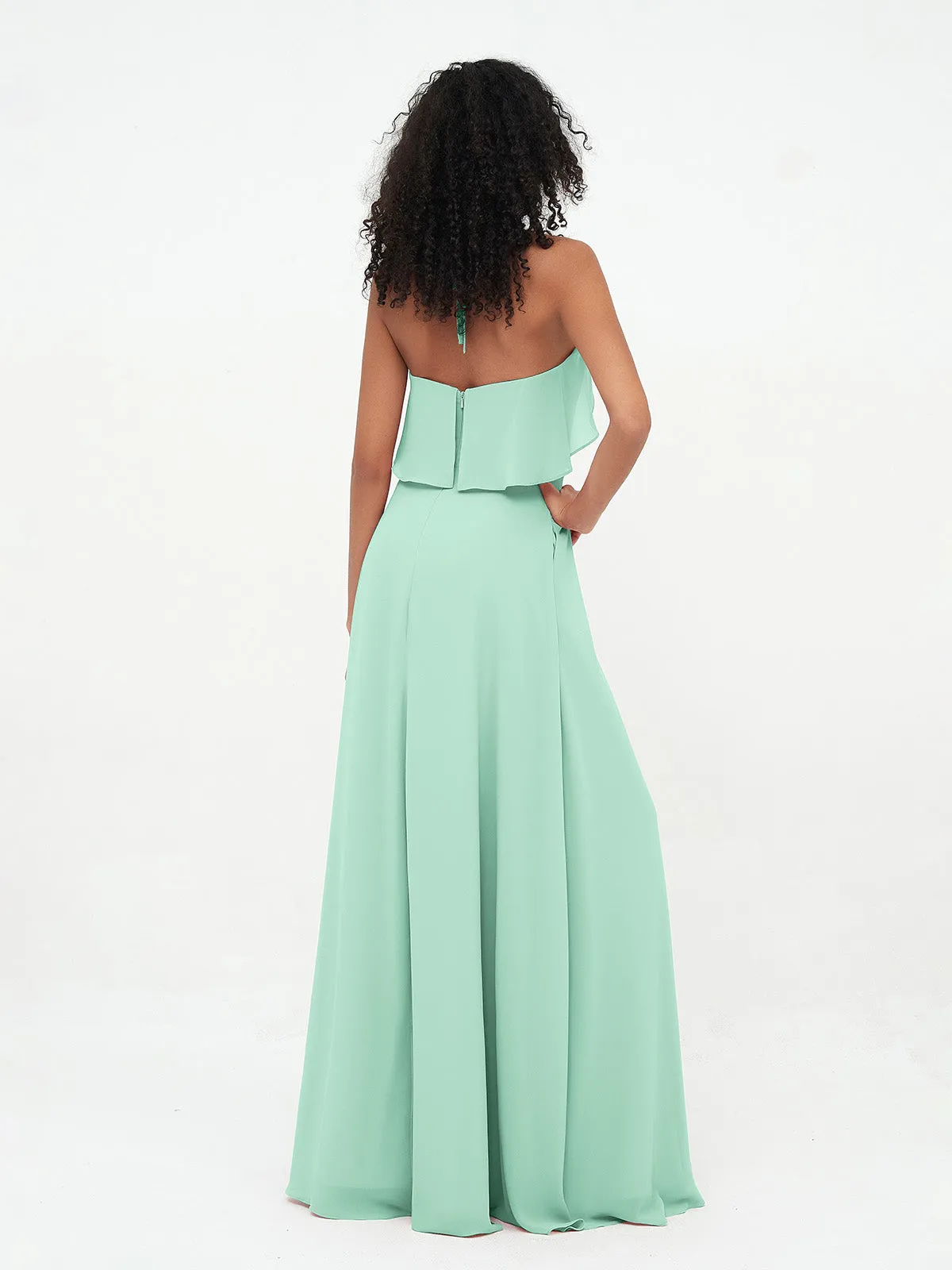 Halter Strap Chiffon Long Bridesmaid Dresses Mint Green Plus Size
