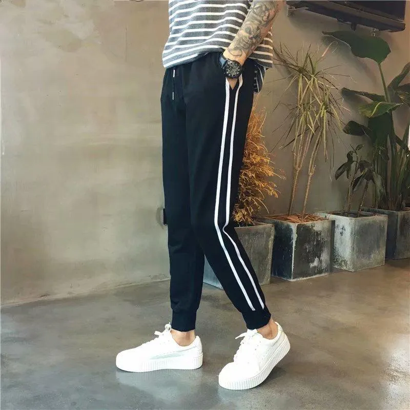 insPants Men Thick Korean Casual Pants Slim Look All-Matching Student Trendy Sporty Ankle-Length Pants