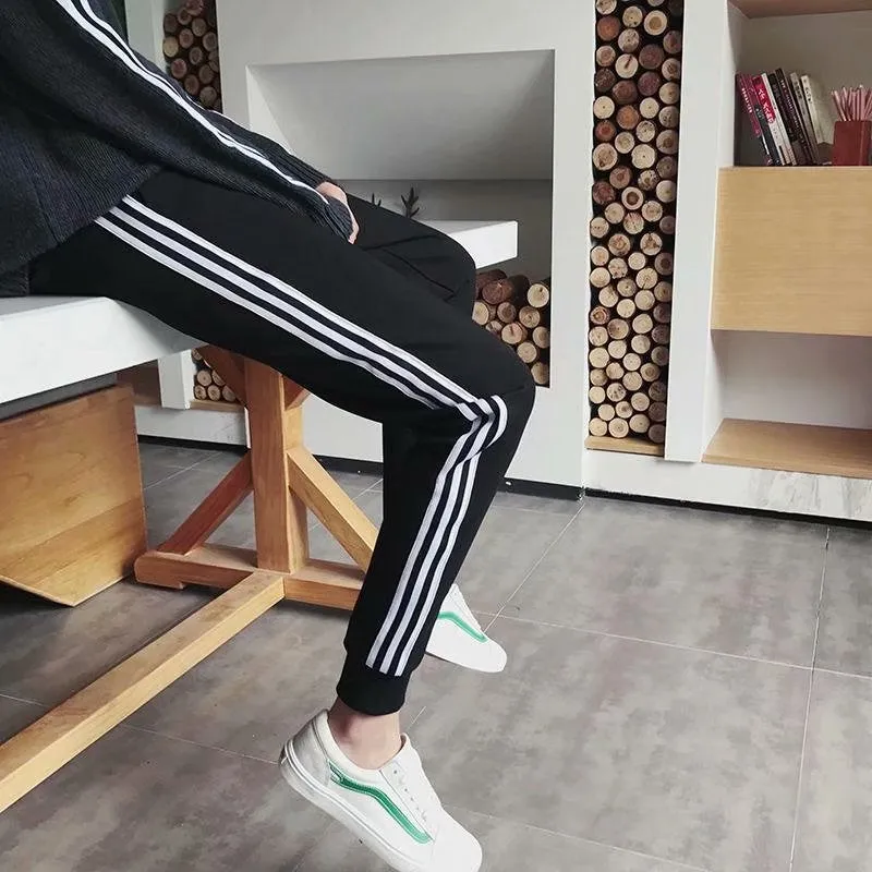 insPants Men Thick Korean Casual Pants Slim Look All-Matching Student Trendy Sporty Ankle-Length Pants