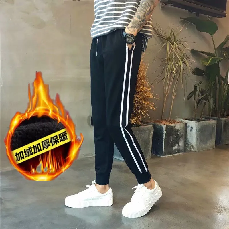 insPants Men Thick Korean Casual Pants Slim Look All-Matching Student Trendy Sporty Ankle-Length Pants