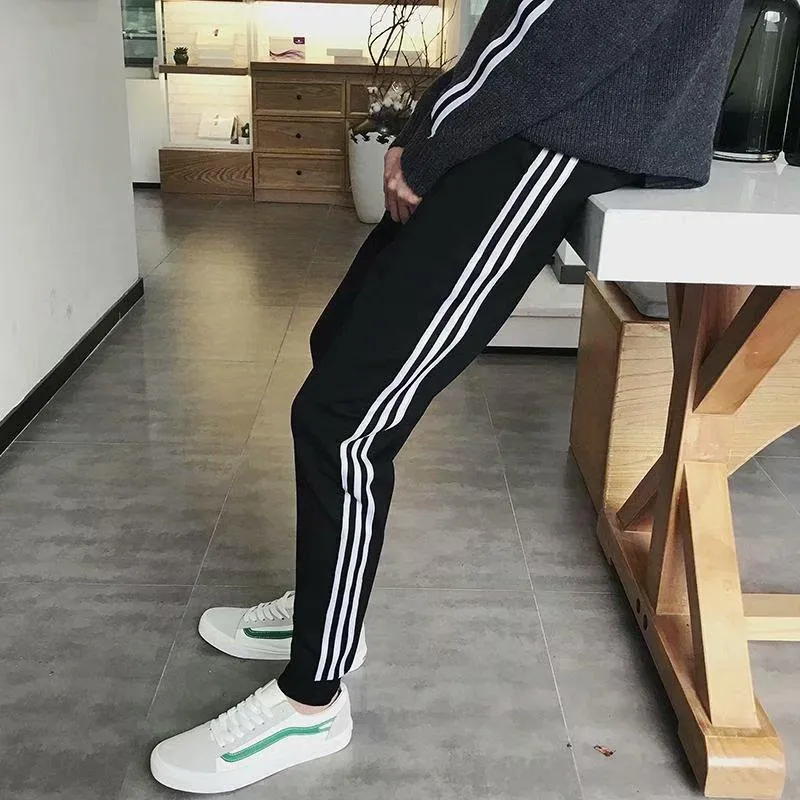 insPants Men Thick Korean Casual Pants Slim Look All-Matching Student Trendy Sporty Ankle-Length Pants