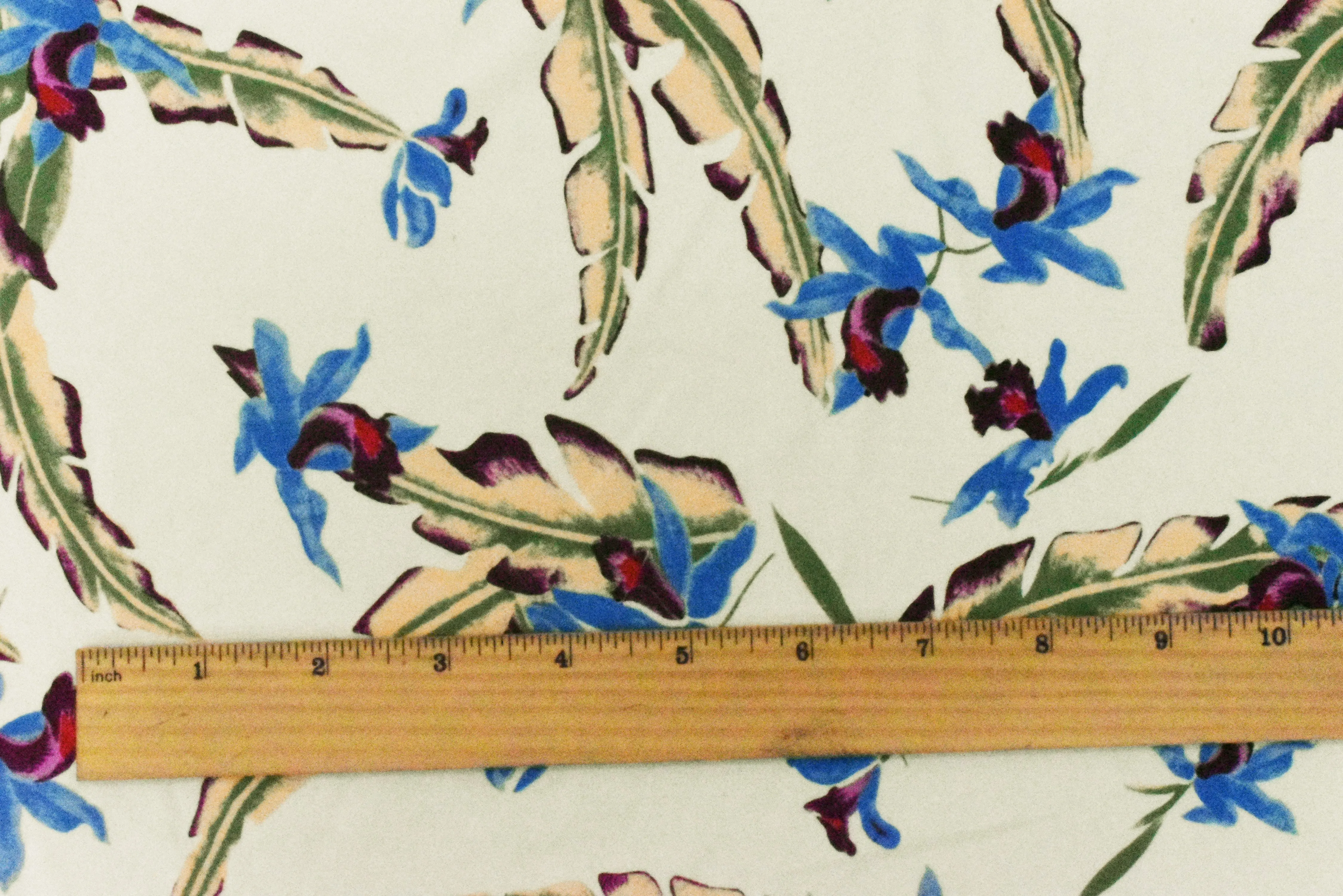 Ivory-Blue-Multi Floral Printed Stretch Nylon Tricot Knit Swimwear Fabric