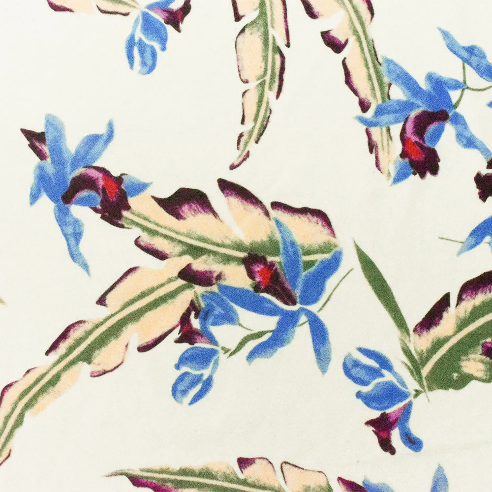 Ivory-Blue-Multi Floral Printed Stretch Nylon Tricot Knit Swimwear Fabric
