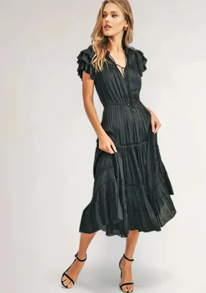 Kianna Ruffle Sleeve Dress - Black