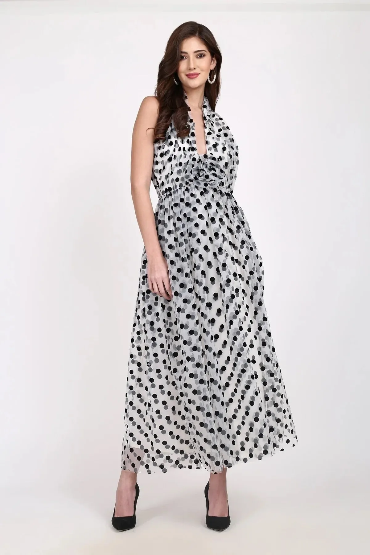 Lace & Beads Blake Maxi Polka Dot Dress