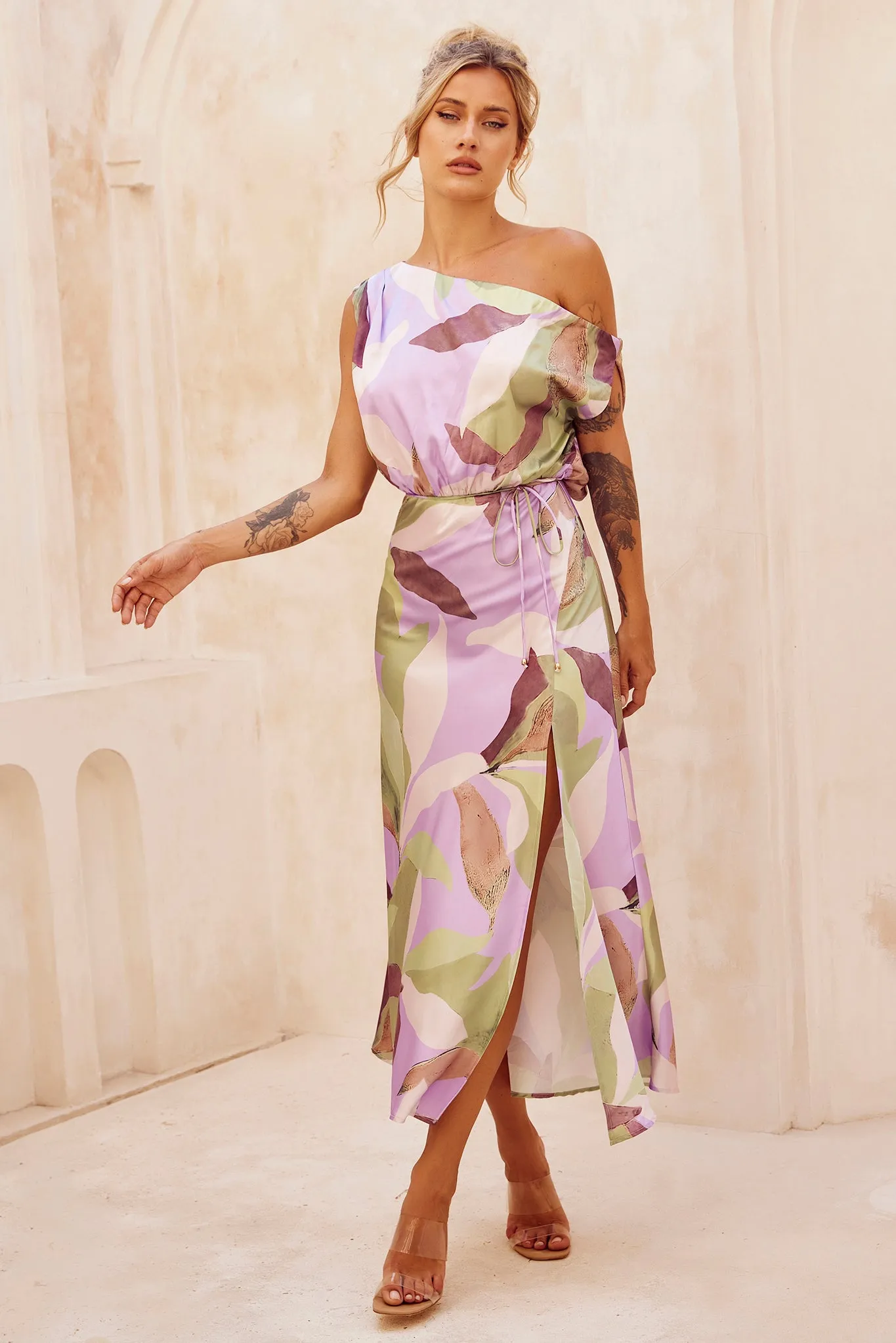 Late Matching Midi Dress - Purple Multi