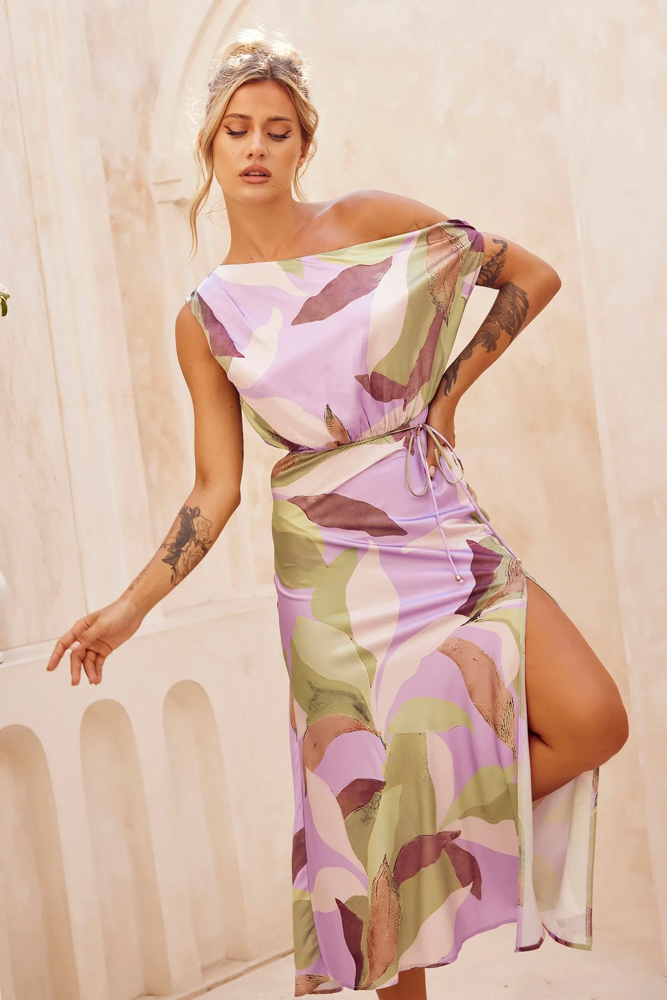 Late Matching Midi Dress - Purple Multi