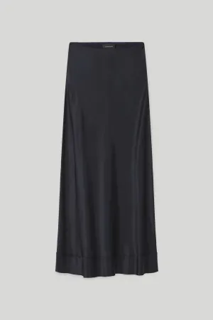 Lee Mathews Stella Silk Satin Skirt in Midnight