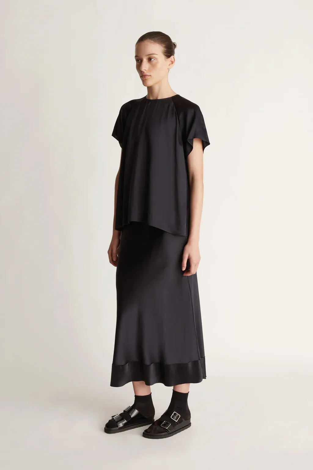 Lee Mathews Stella Silk Satin Skirt in Midnight