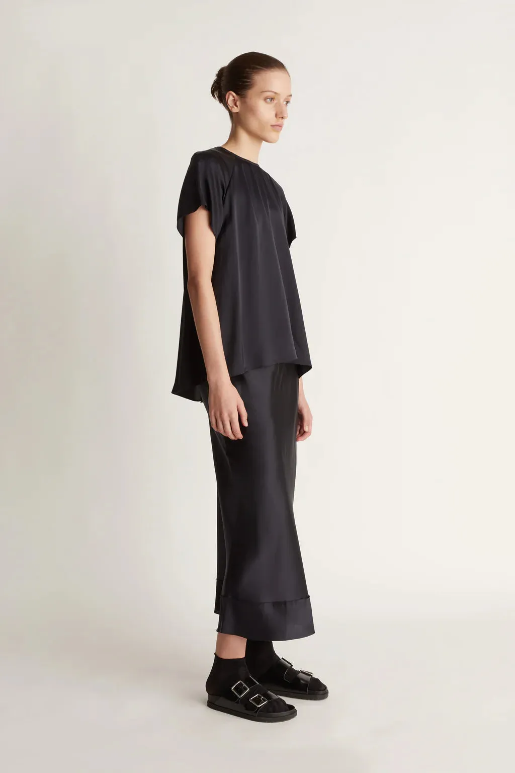 Lee Mathews Stella Silk Satin Skirt in Midnight