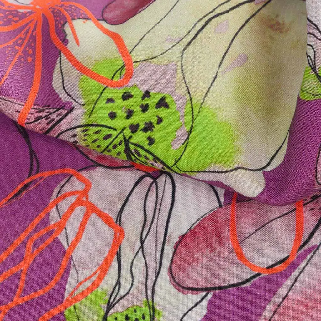 Lenzing Ecovero - Purple Mr Beardy Viscose Woven Fabric by Nerida Hansen Sample