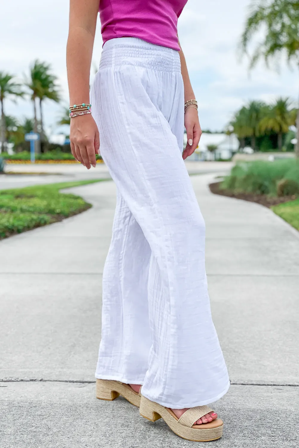 Lotus & Luna: White Wide Leg Cotton Pants