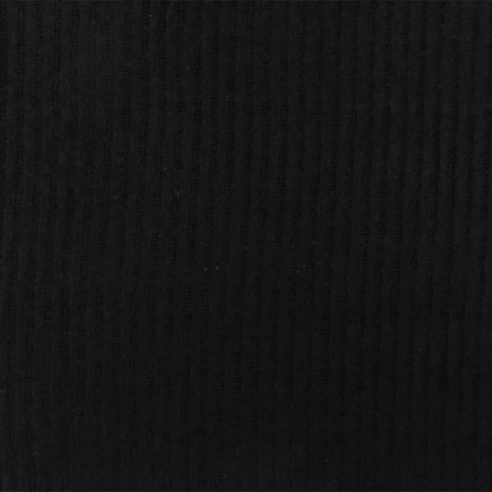 Matte Black Solid Stretch Cotton Brushed 2x2 Rib Knit Fabric