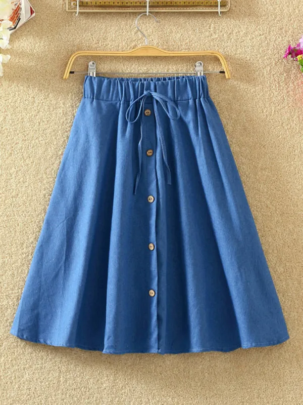 Miley Elastic Waist Button-Down A-Line Denim Skirt