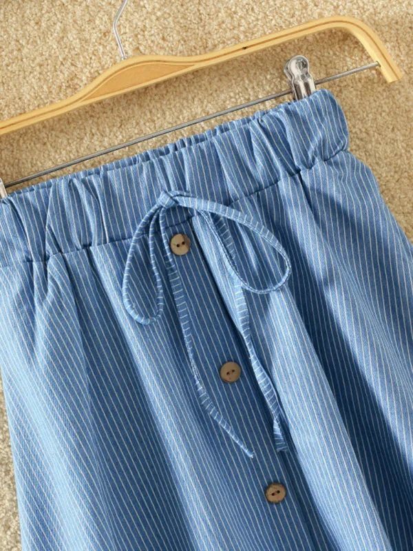 Miley Elastic Waist Button-Down A-Line Denim Skirt