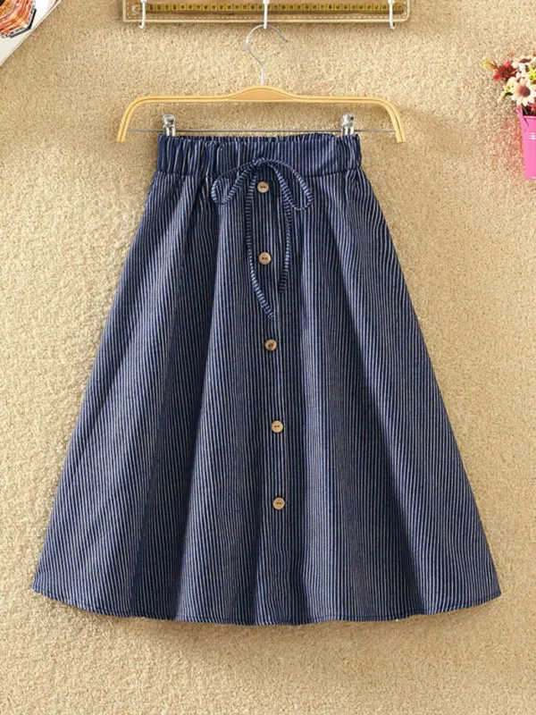 Miley Elastic Waist Button-Down A-Line Denim Skirt
