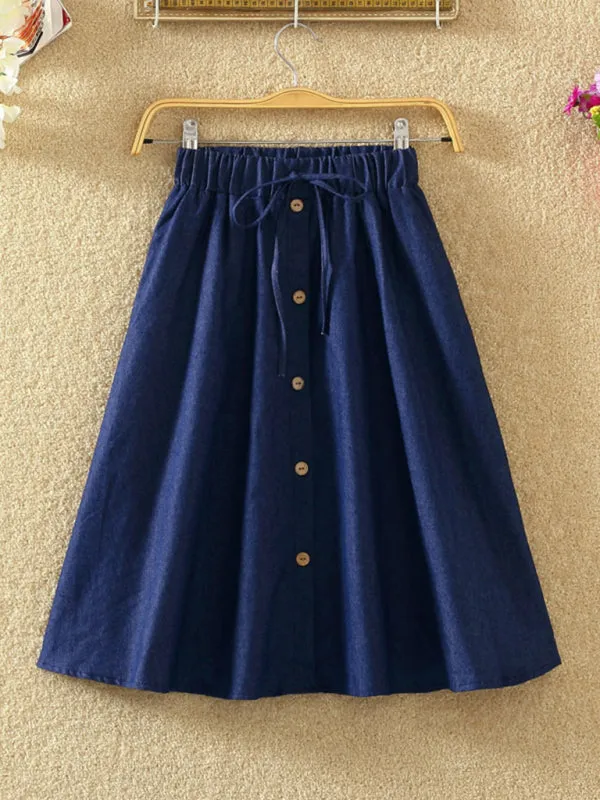 Miley Elastic Waist Button-Down A-Line Denim Skirt